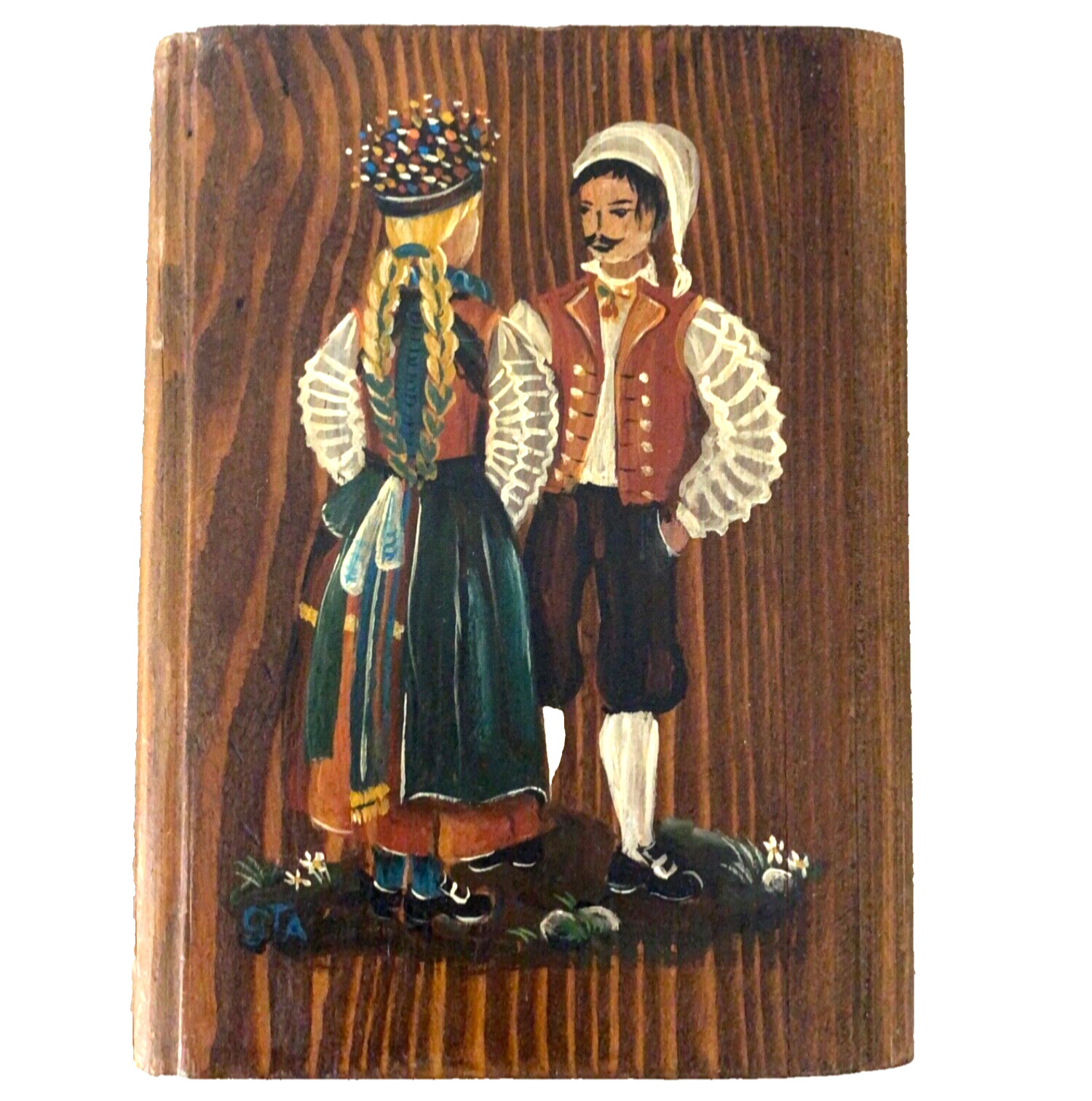 VTG Polish Hand Painted Wall Art People Traditional Garb Painted 1930-1940 7x5