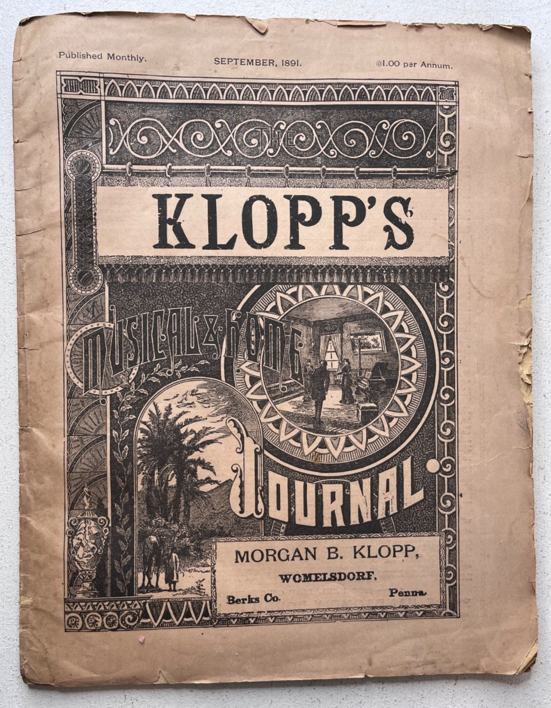 Antique 1891 Klopp's Musical & Home Journal - Berks County PA Womelsdorf 