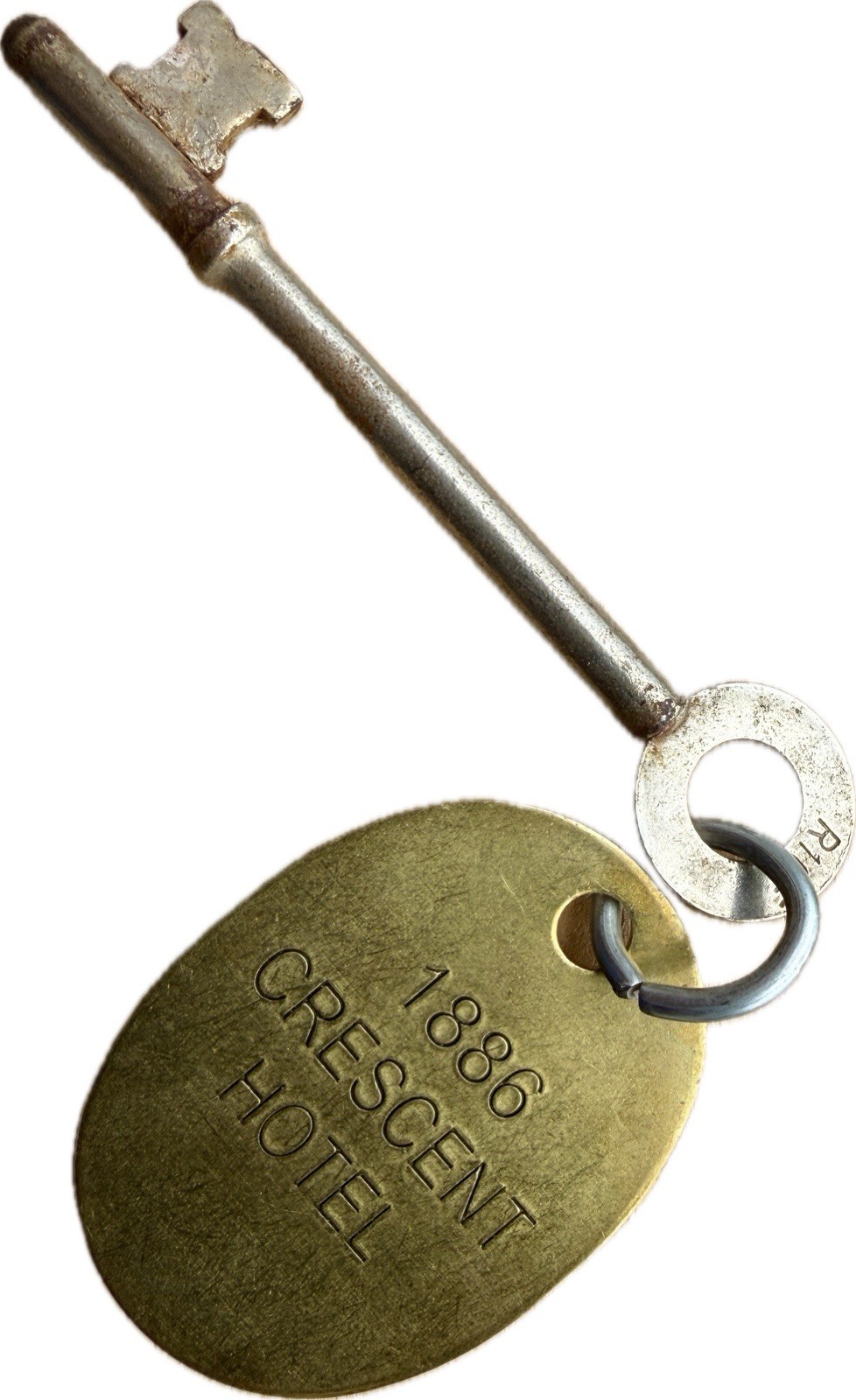 Vintage 1886 CRESCENT HOTEL Skeleton Key & Brass Fob - Eureka Springs Arkansas