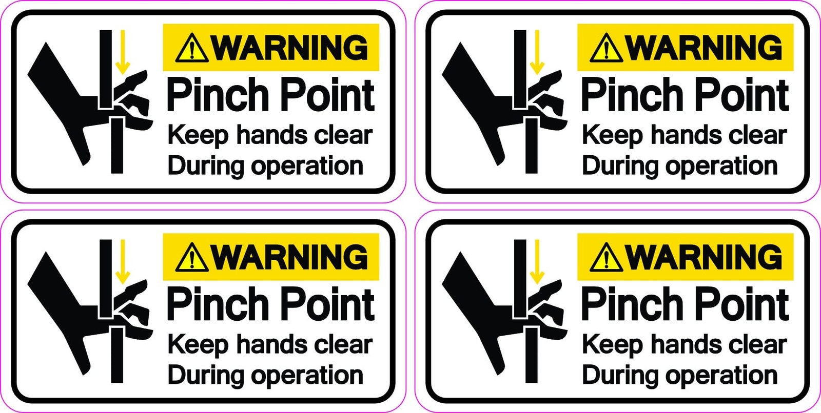 StickerTalk Pinch Point Warning Safety Stickers 3x1.5in Set of 4