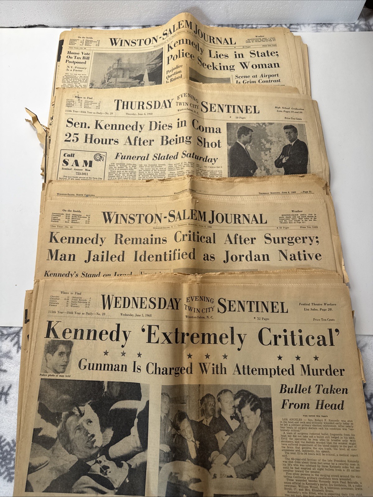 June 5,1968  Senator Robert Kennedy 4 Consecutive Winston-Salem Papers