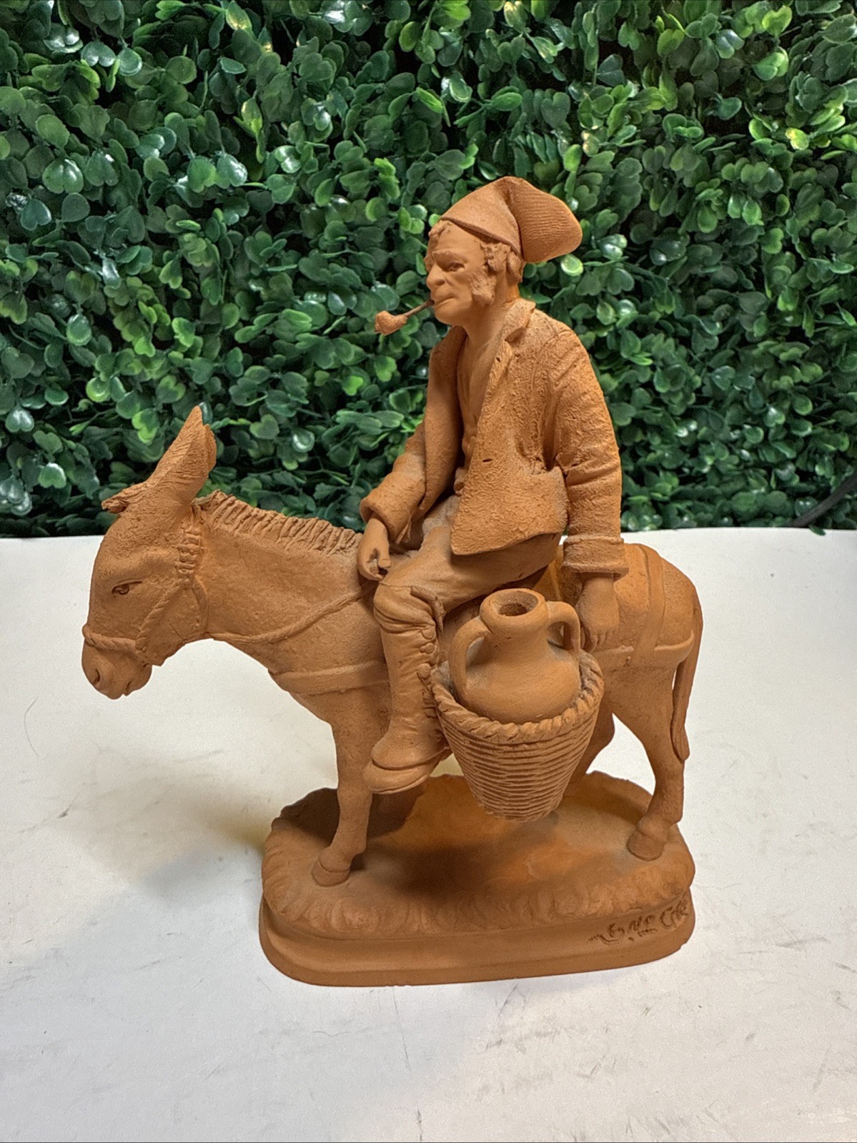 VTG Grasso Catania Italian Terracotta Figurine Man on Donkey Capri Italy 1965