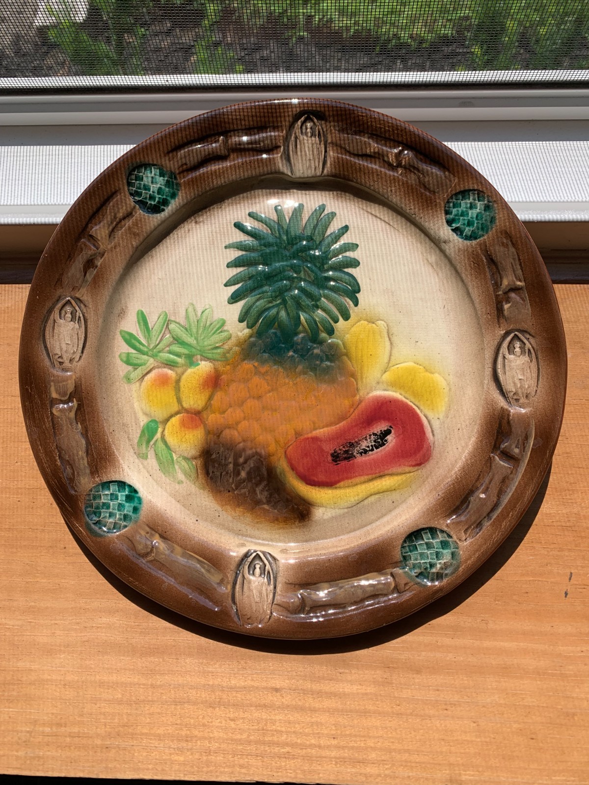 KANI OF HAWAII POTTERY FRUIT PINEAPPLE AND PAPAYA VINTAGE SIGNED by ARTIST KANI