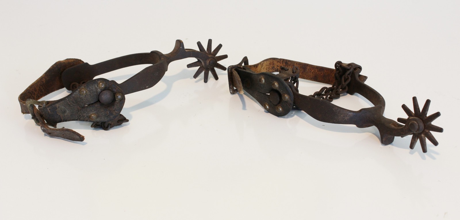 Antique Spurs Pair Western Horseback Riding Iron With Leather Straps