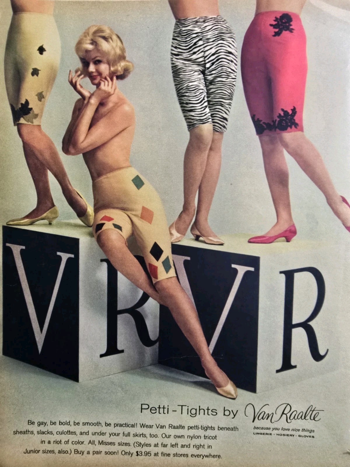 1961  Women's Van Raalte Nylon Tricot Petti-tights Girdle Vintage Fashion Ad