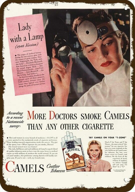 1946 Woman Doctor Smokes CAMEL Cigarettes Vnt-Look DECORATIVE REPLICA METAL SIGN