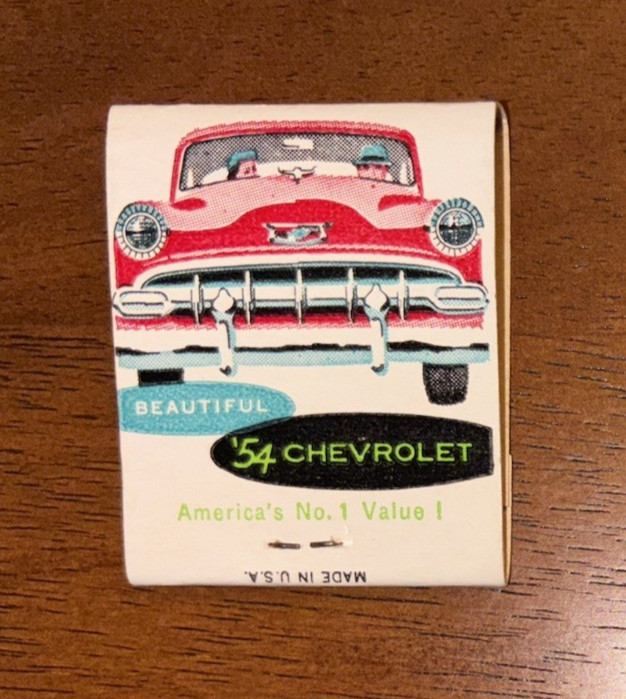 1954 Chevrolet Unused Matchbook BelAir Coupe Sedan 150 Vintage Chevy GM Man Cave 1954 Chevrolet Unused Matchbook BelAir Coupe Sedan 150 Vintage Chevy GM Man Cave