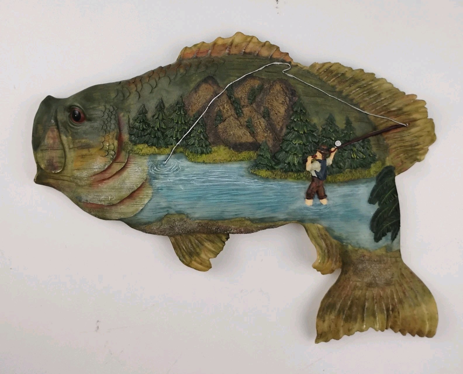 Young's Wall Plaque Resin Bass Fish Fisherman Nature Rustic Lodge Decor 11 Inch