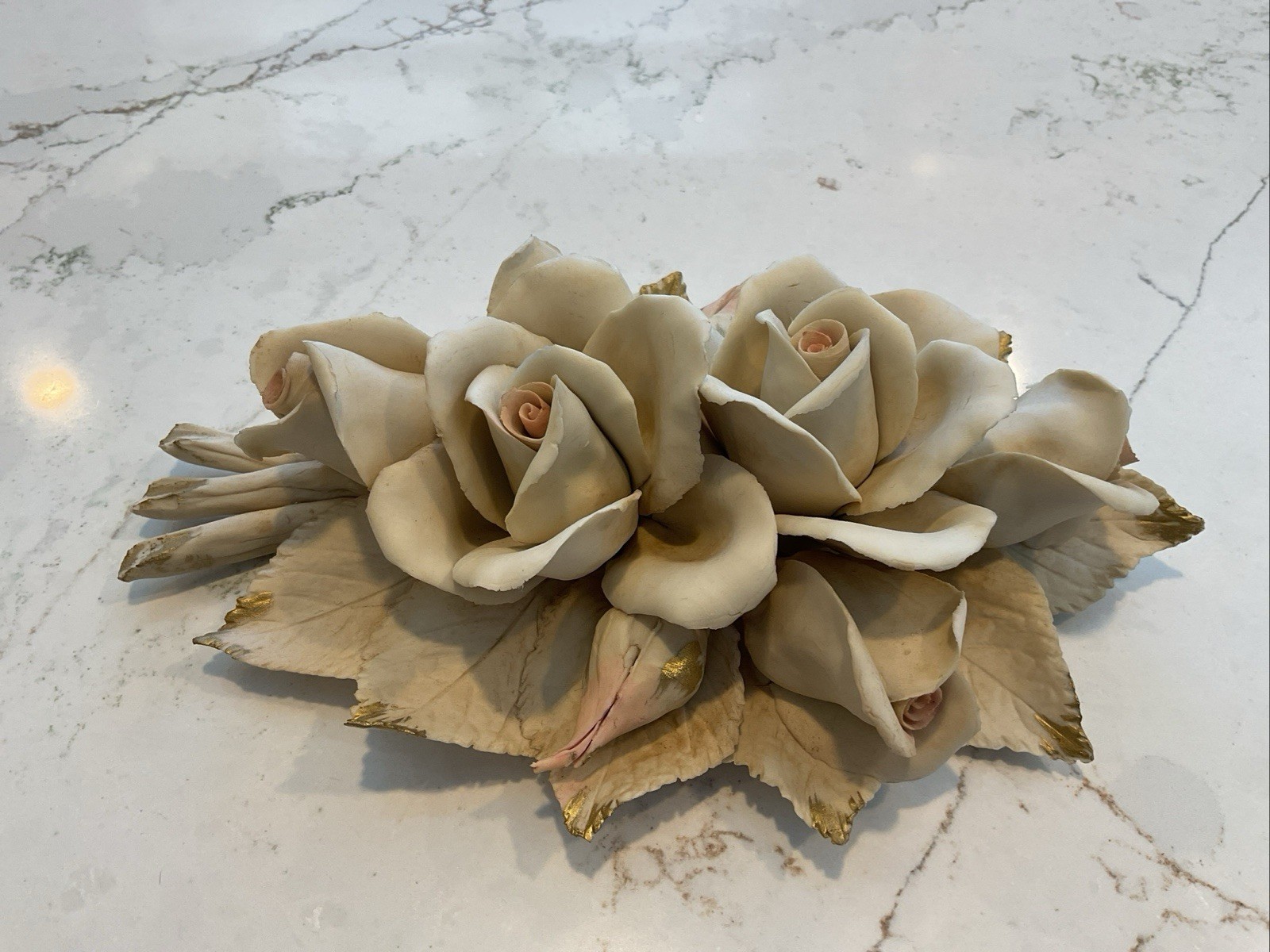 Vintage CAPODIMINTE Porcelain Cream Roses Italy