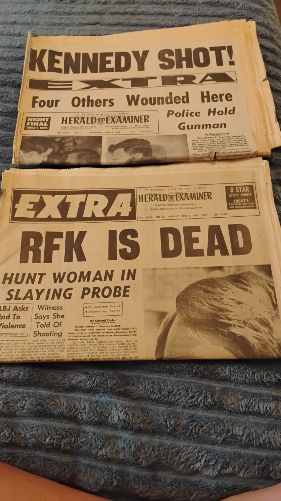 Robert F Kennedy (Assassination) Lot of 2 Los Angeles Herald Newspapers 1968