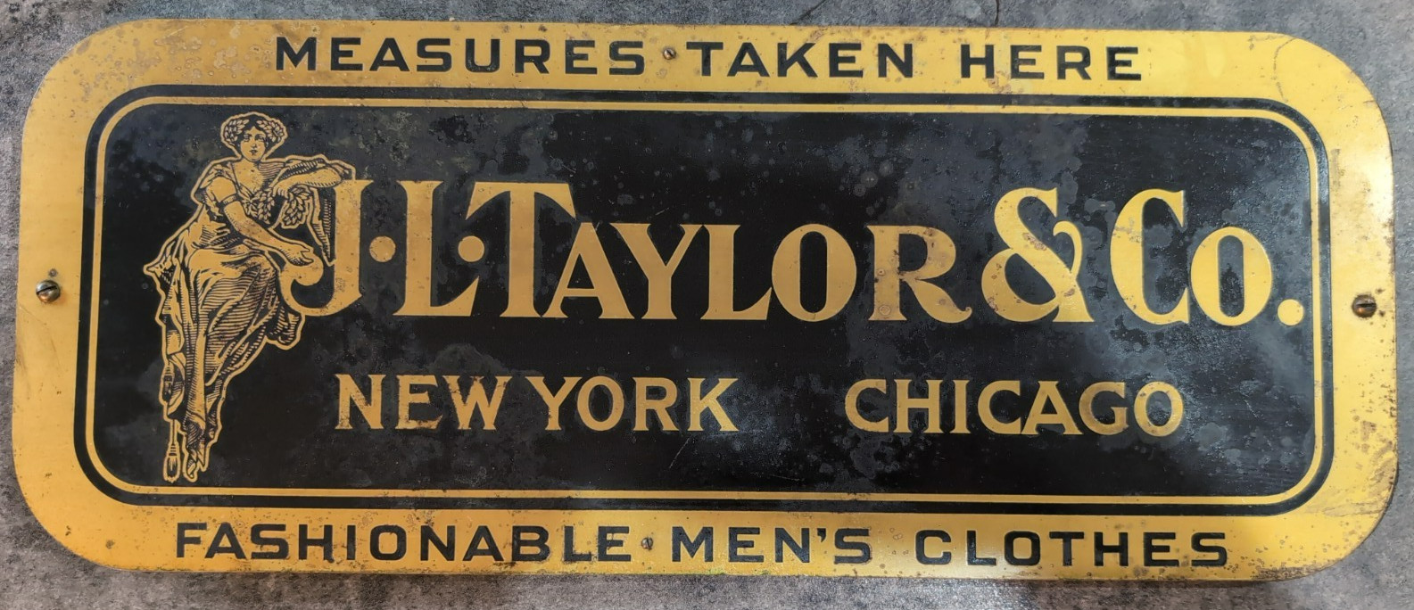 Antique J.L. Taylor & Co. Men\'s Clothes Metal Advertising Sign NY Chicago
