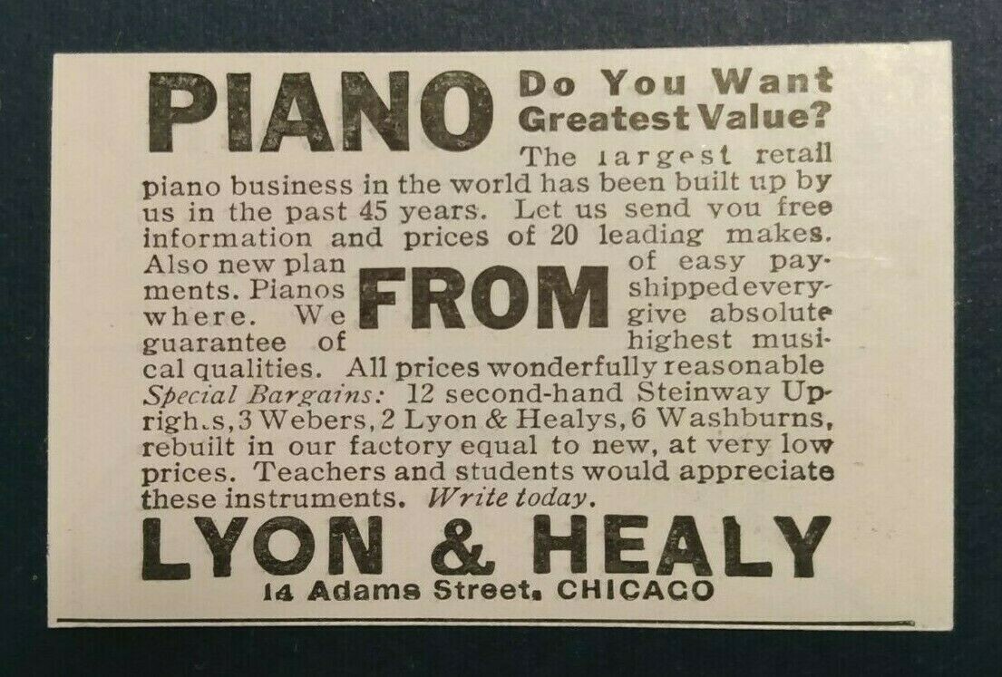 1908 Lyon & Healy Piano Advertisement Chicago, Illinois