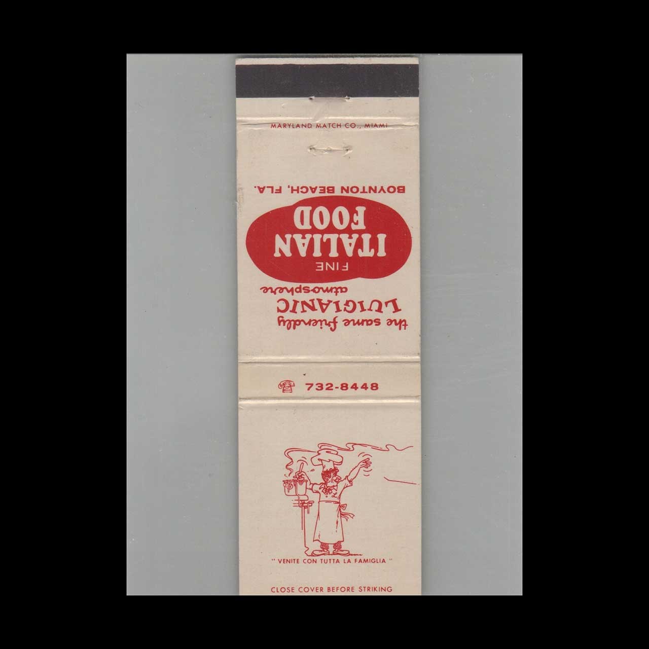 Matchbook Cover Luigi's Spaghetti Place Boynton Beach, FL