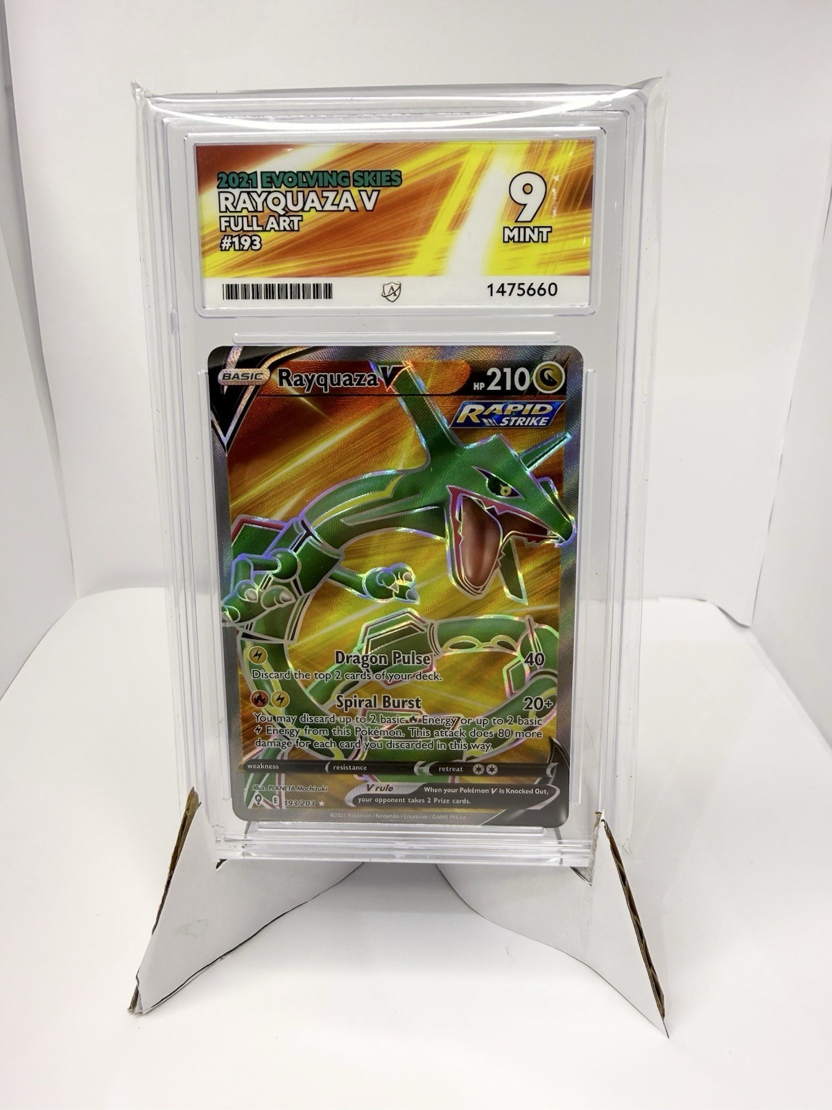 2021 Pokémon Evolving Skies Rayquaza V #193/203 – ACE Grading 9 MINT – Full Art