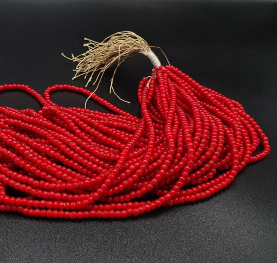 3 mm Antique Venetian White Heart Trade Beads long strand necklace