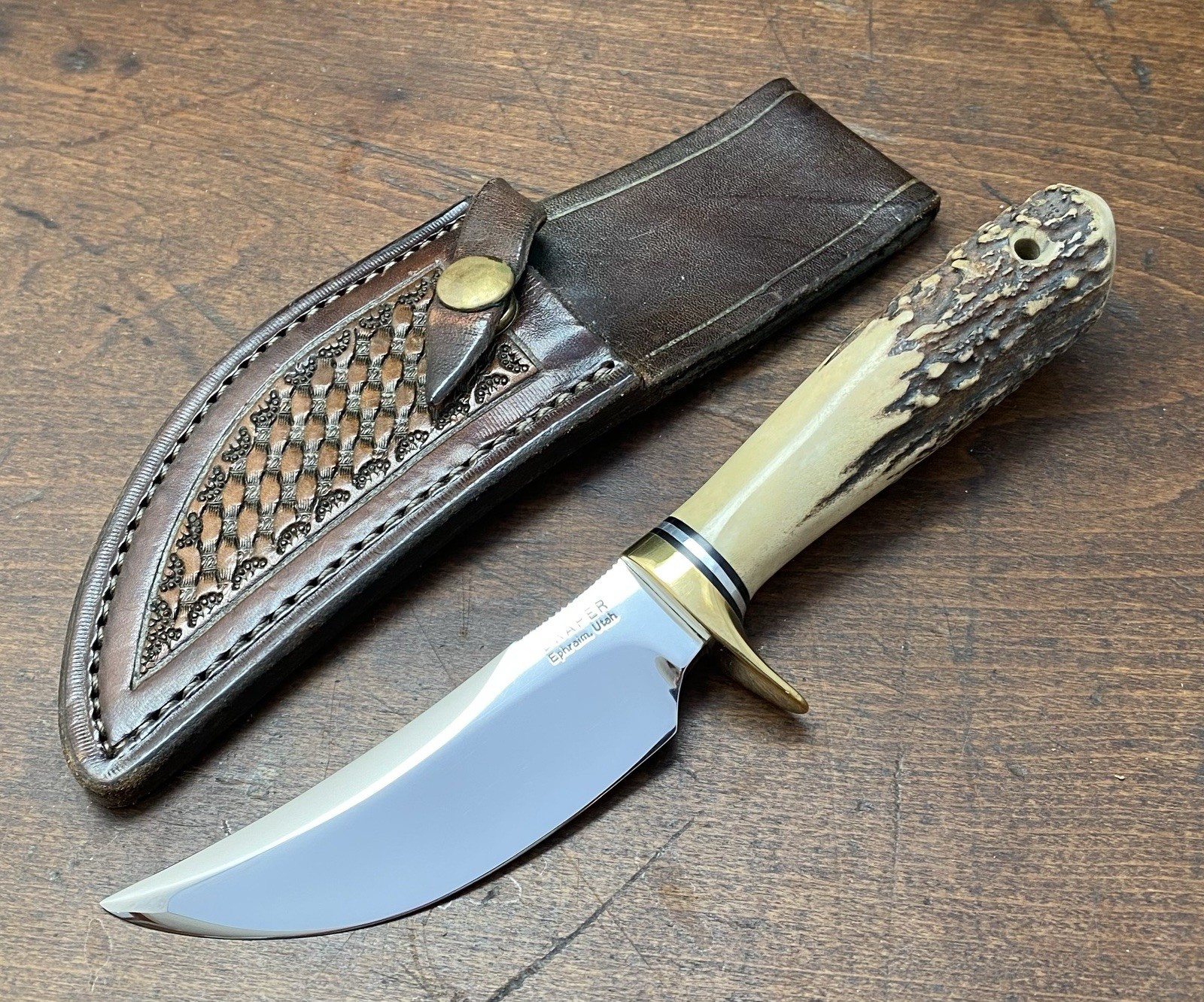 VINTAGE H. E. DRAPER HANDMADE ALASKAN SKINNER HUNTING KNIFE LEATHER SHEATH