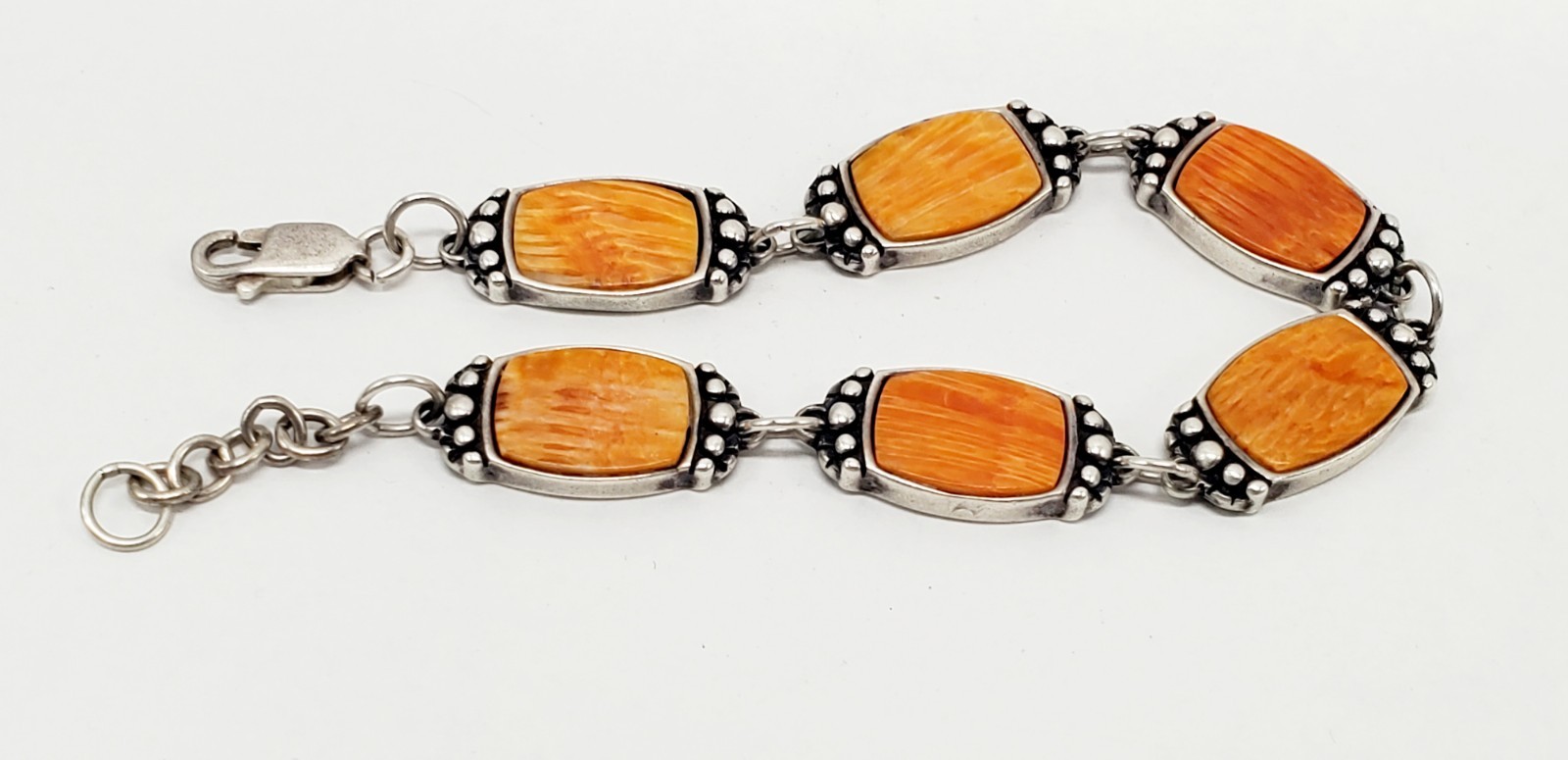 Vtg Native Navajo Wilson Jim WJ 925 Sterling Silver Spiny Oyster Link Bracelet