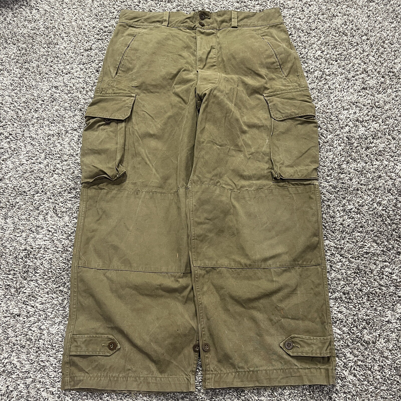 Vtg 1955 Rare Sz MEN 36x27 French MILITARY M47 FIELD Stenciled GREEN HBT Pants