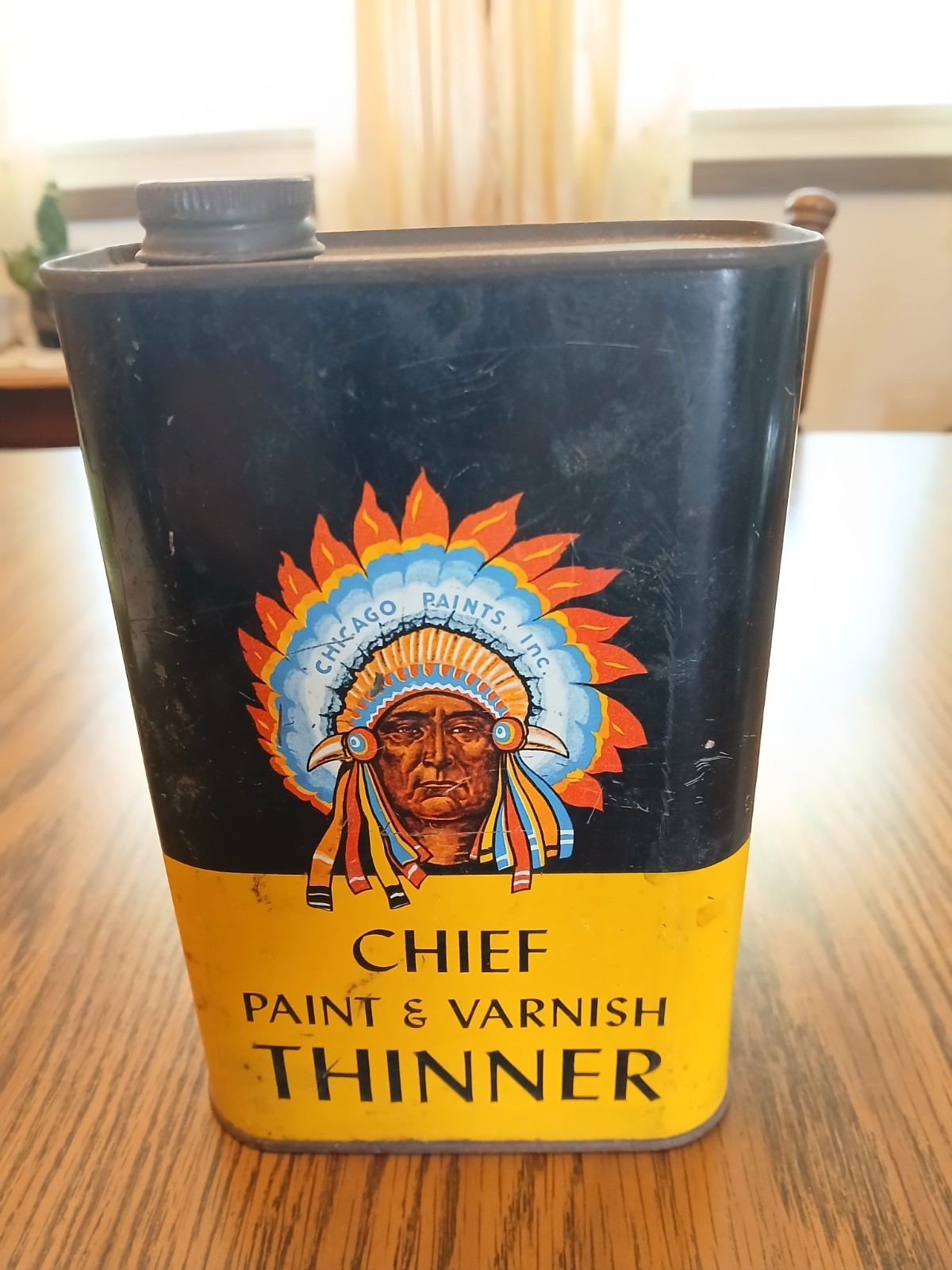 Vintage Chief Paint & Varnish Thinner Pint Indian Headdress  Chicago Paints