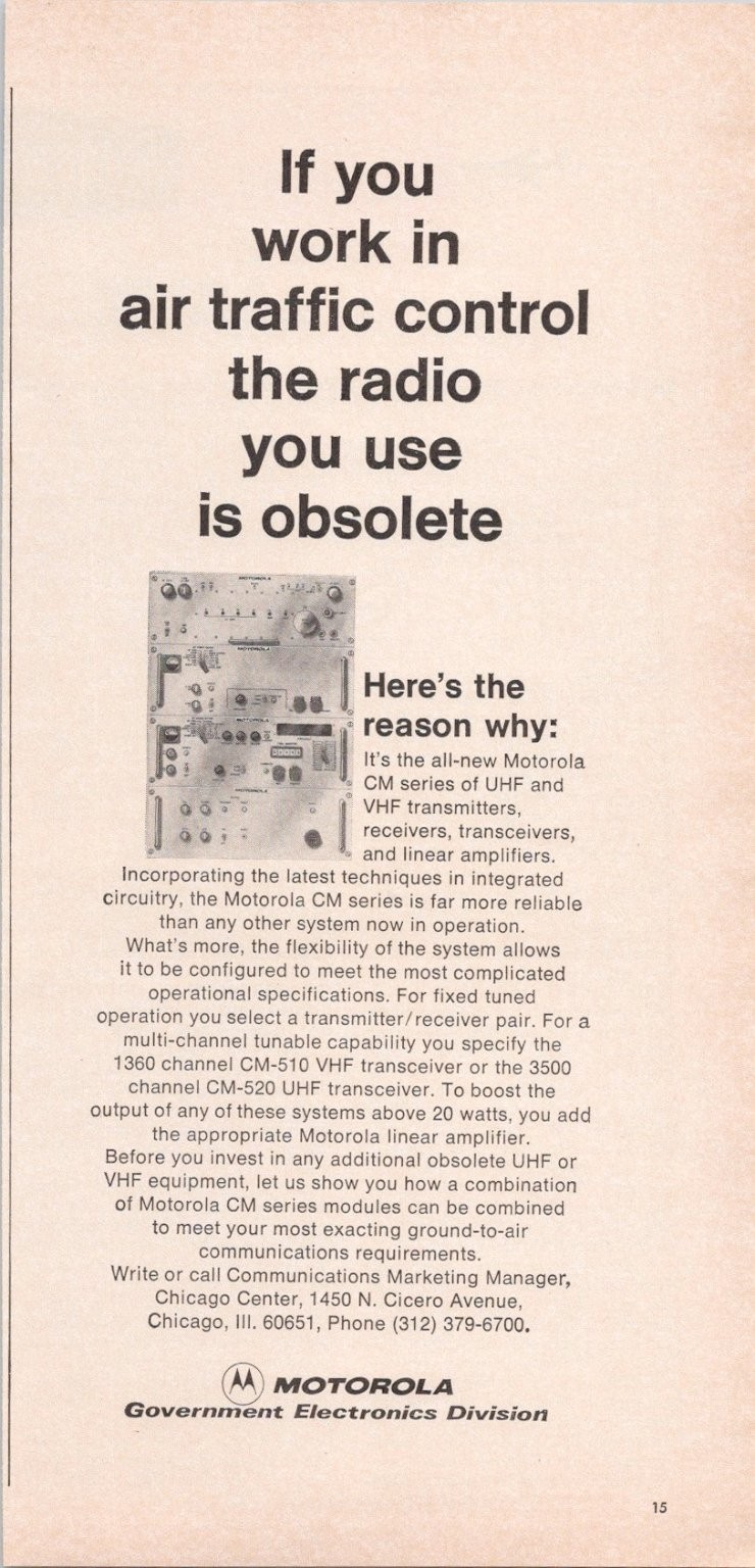 Motorola Vintage Magazine Ad Air Traffic Control Electronics UHF VHF 1967