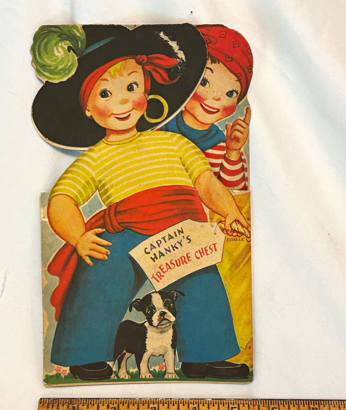 Vintage Fold-Out Pirates Greeting Card “Three Happy Bold Pirates” Treasure Chest