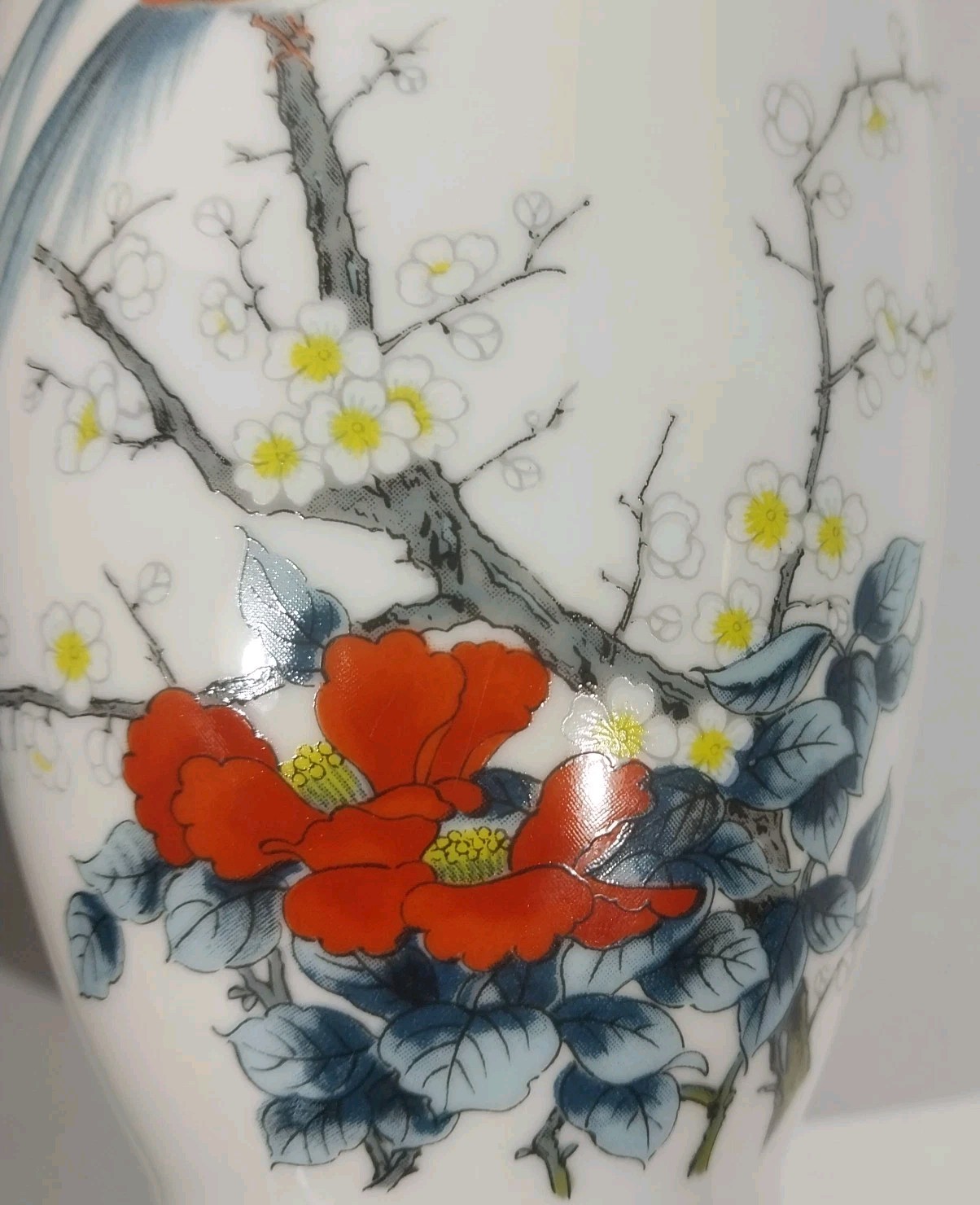 Vintage JAY Japan Fine China Porcelain Vase Birds Cherry Blossoms Gold Rim 10\
