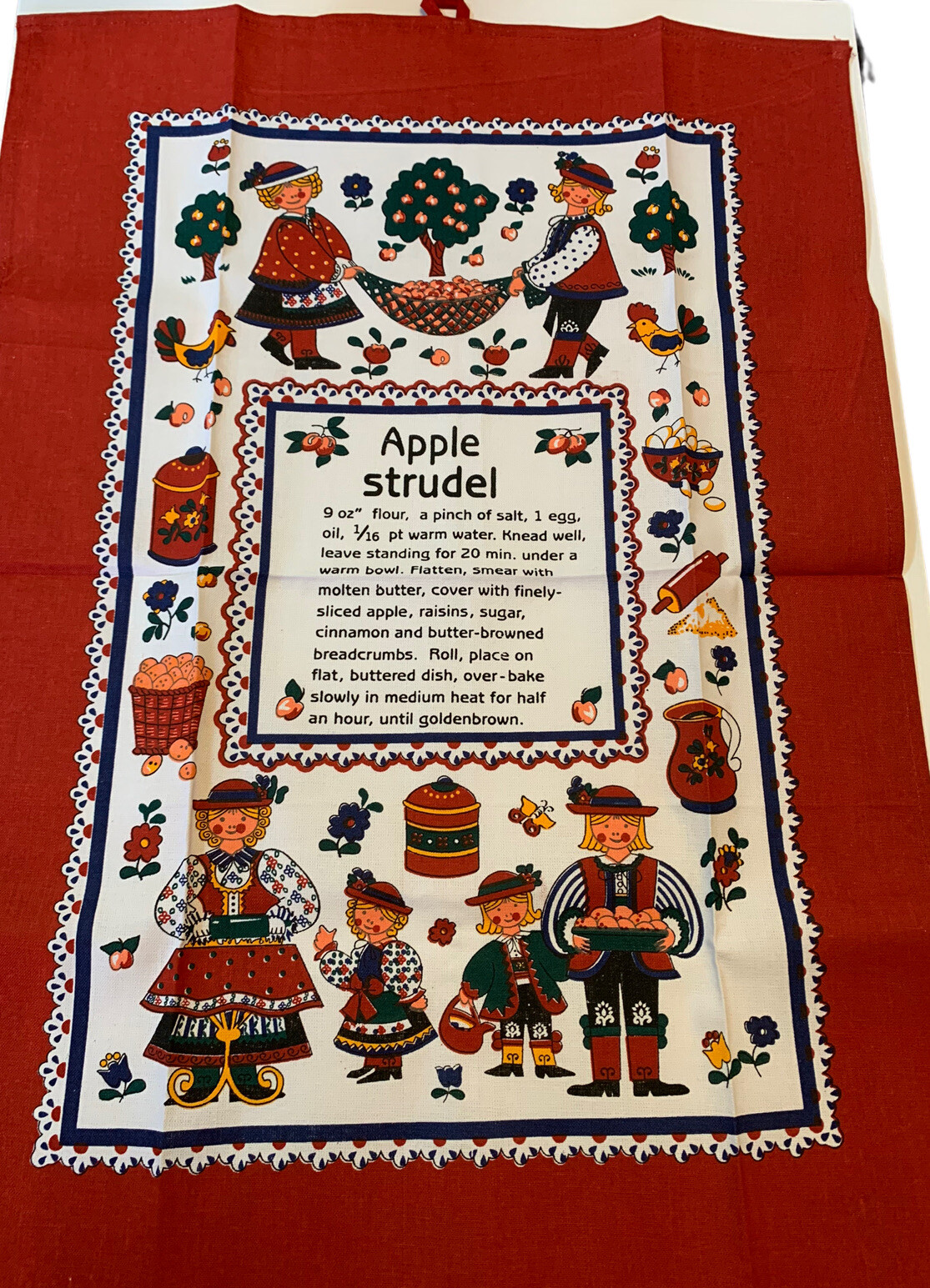 Vintage Cotton Designed Austria Apple Strudel Tea Towel Wall Hanging 19.5x20.5