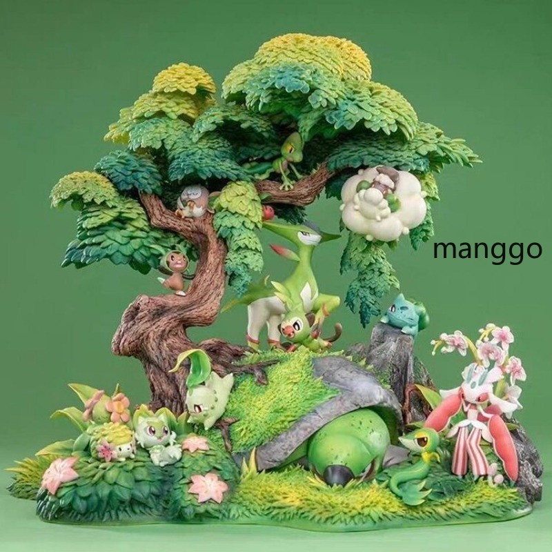 H35CM Chikorita Statue Painted Figure GK Anime Model Collectibles Box Xmas Gift
