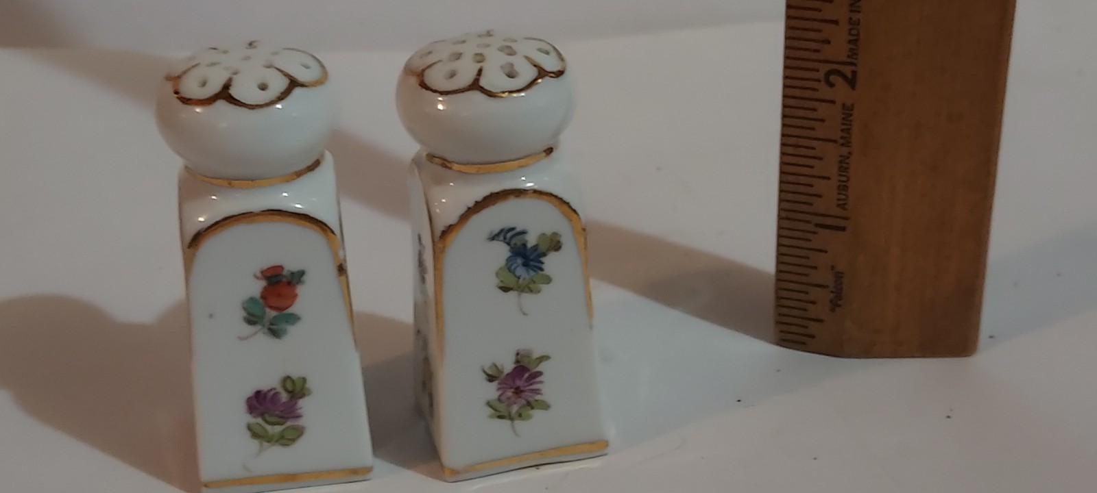 Vintage Porcelain Gold Trimmed And Floral Salt And Pepper Shakers