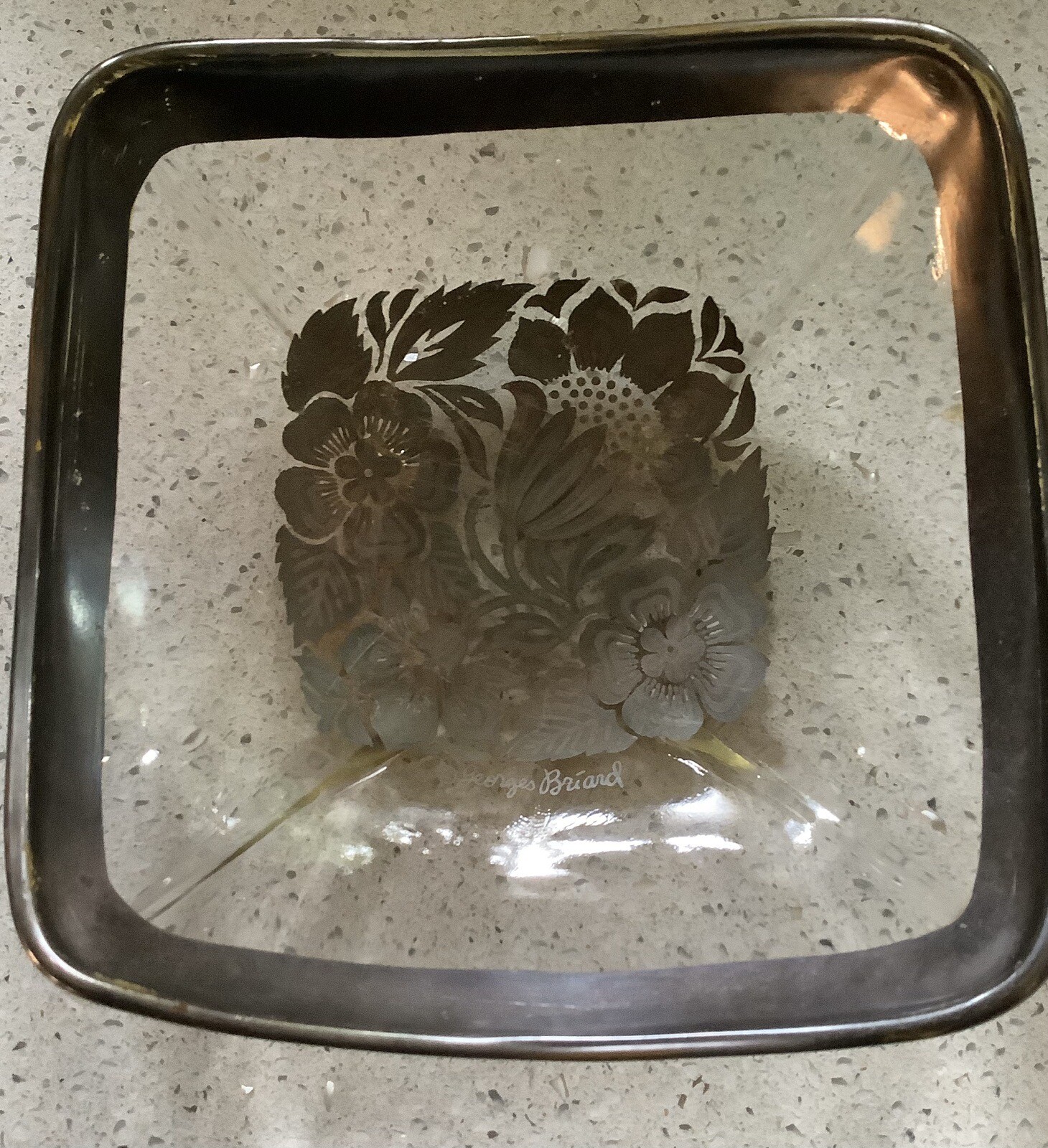 Vintage GEORGES BRIARD Serving/Candy Dish Silver Overlay 6 1/2” Square