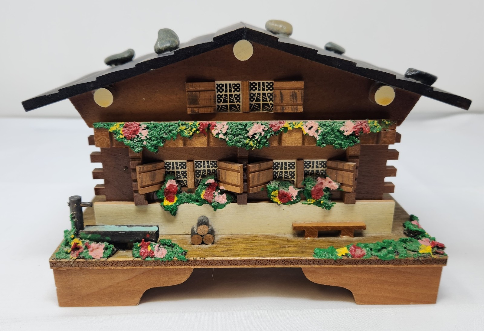 Vintage Wooden Swiss Chalet Alpine Trinket Music Box – Made in Japan