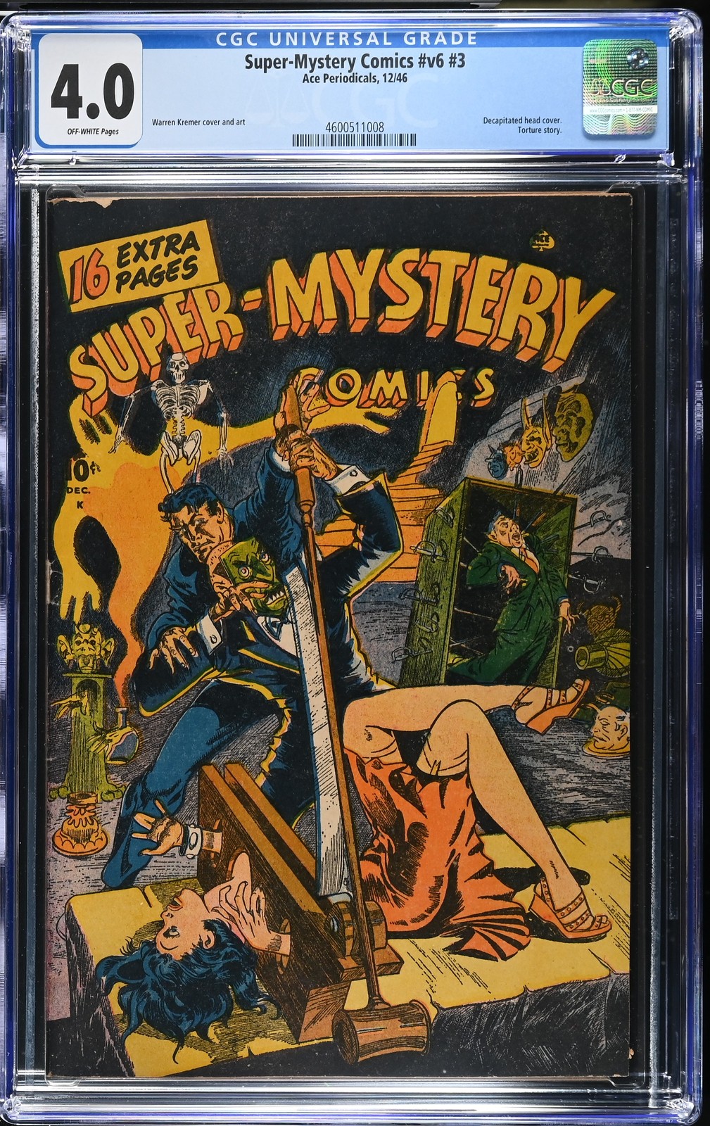 Super-Mystery Comics #v6 #3 - Ace Periodicals 1946 CGC 4.0 Decapitated head cove