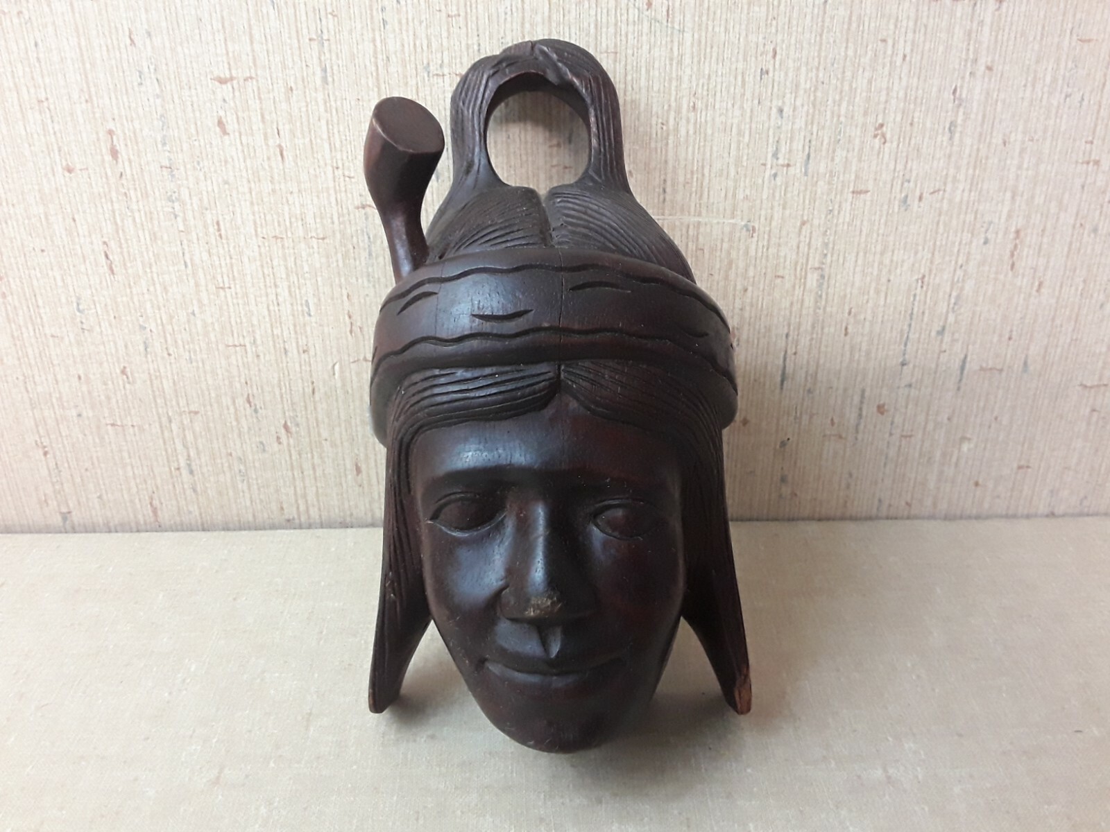 Vintage Carved Wooden Native Face Wall Hanger