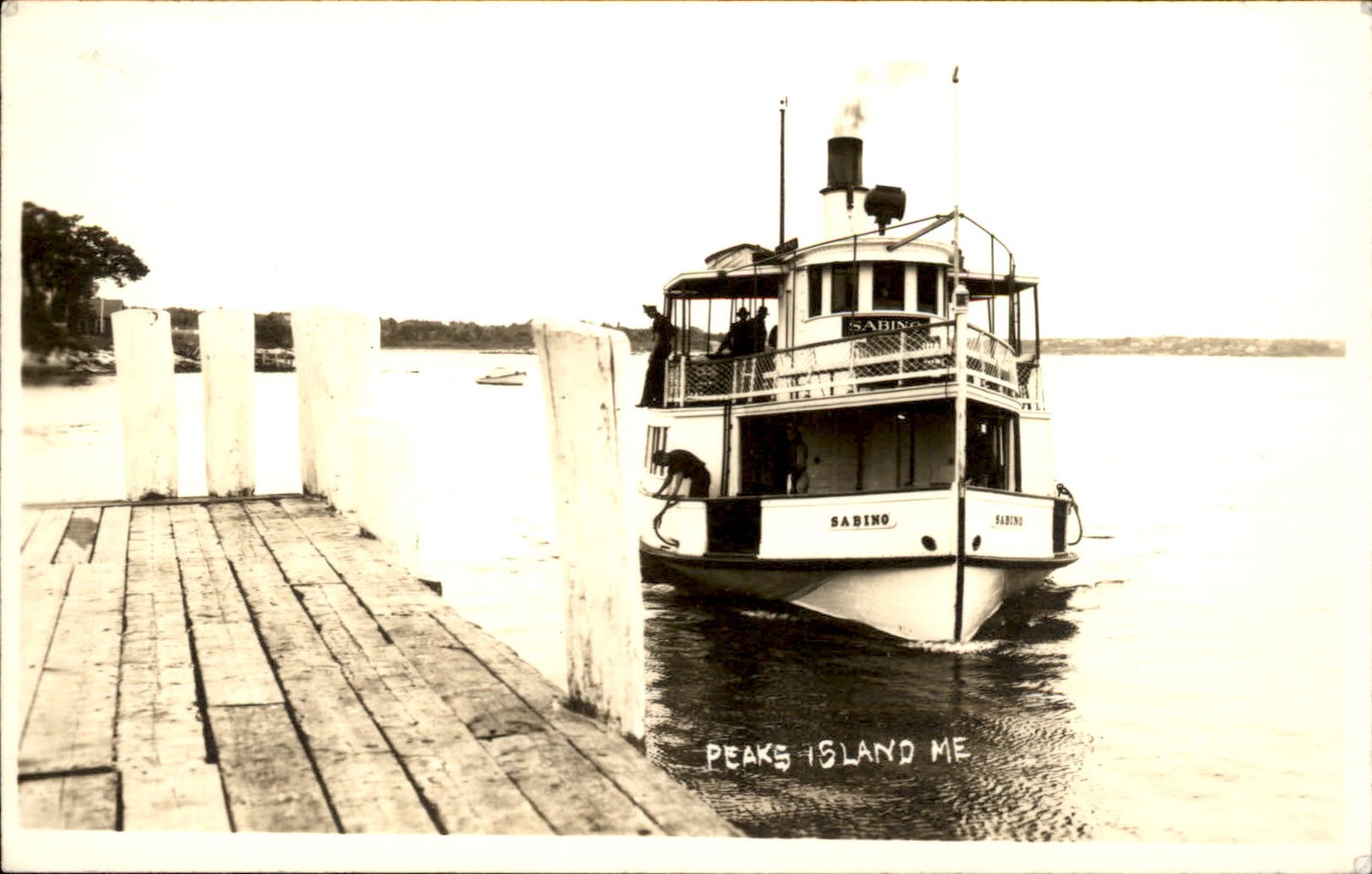 Peaks Island Maine ME Boat at Dock Sabino c1930s-40s Real Photo Vintage Postcard