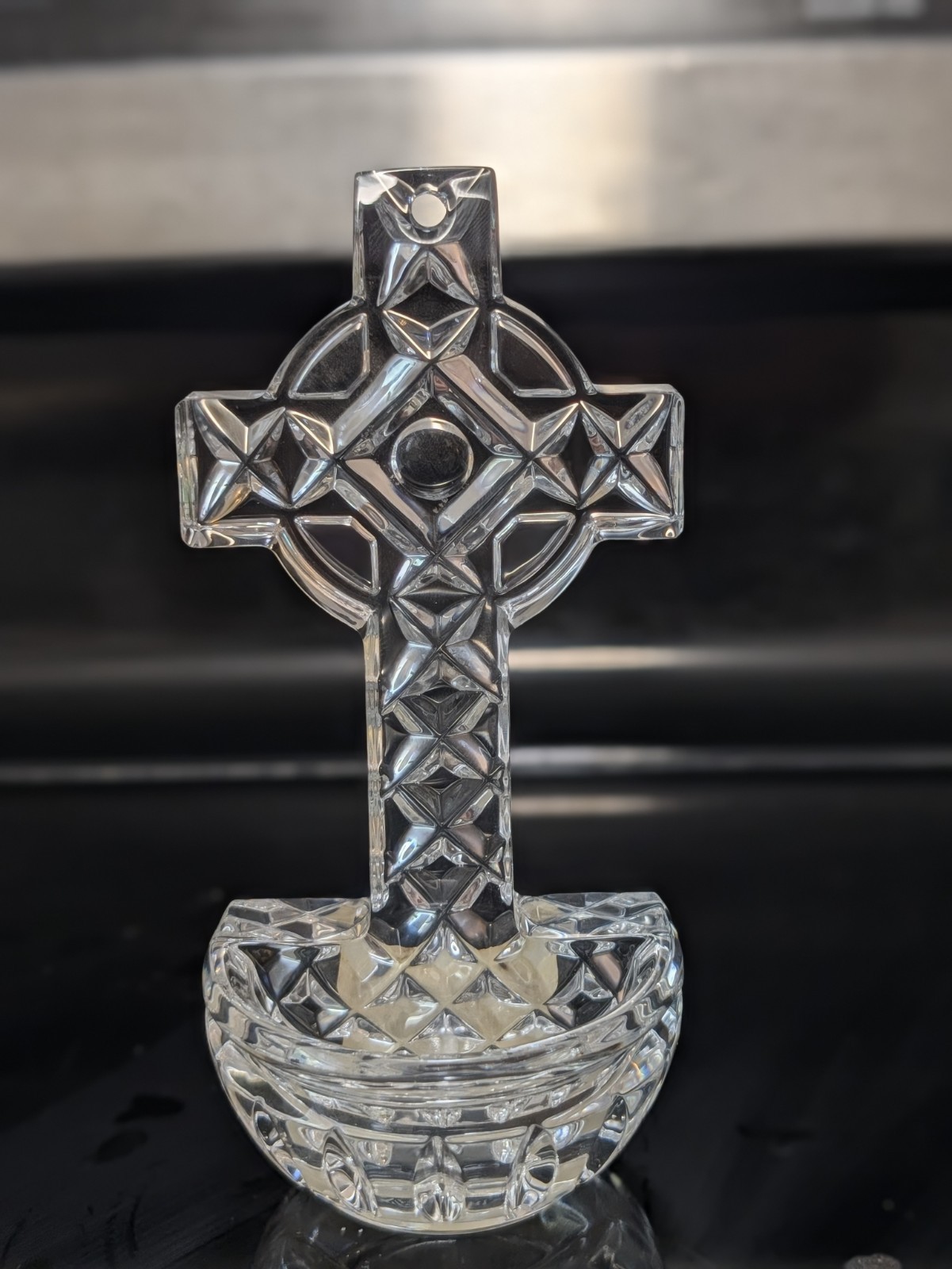 Vintage Waterford 103829 Lead Crystal Celtic Cross Holy Water Font 6\