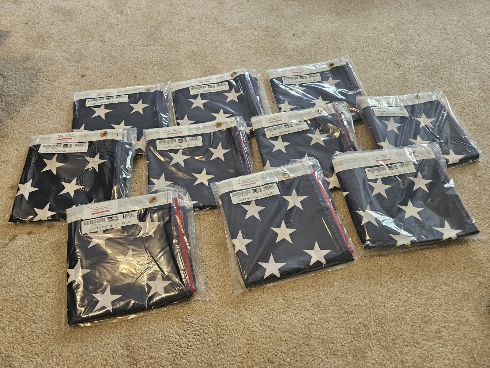 BOX of 100 3x5 ft SENTINEL U.S. Flags in Packaging - Made in USA