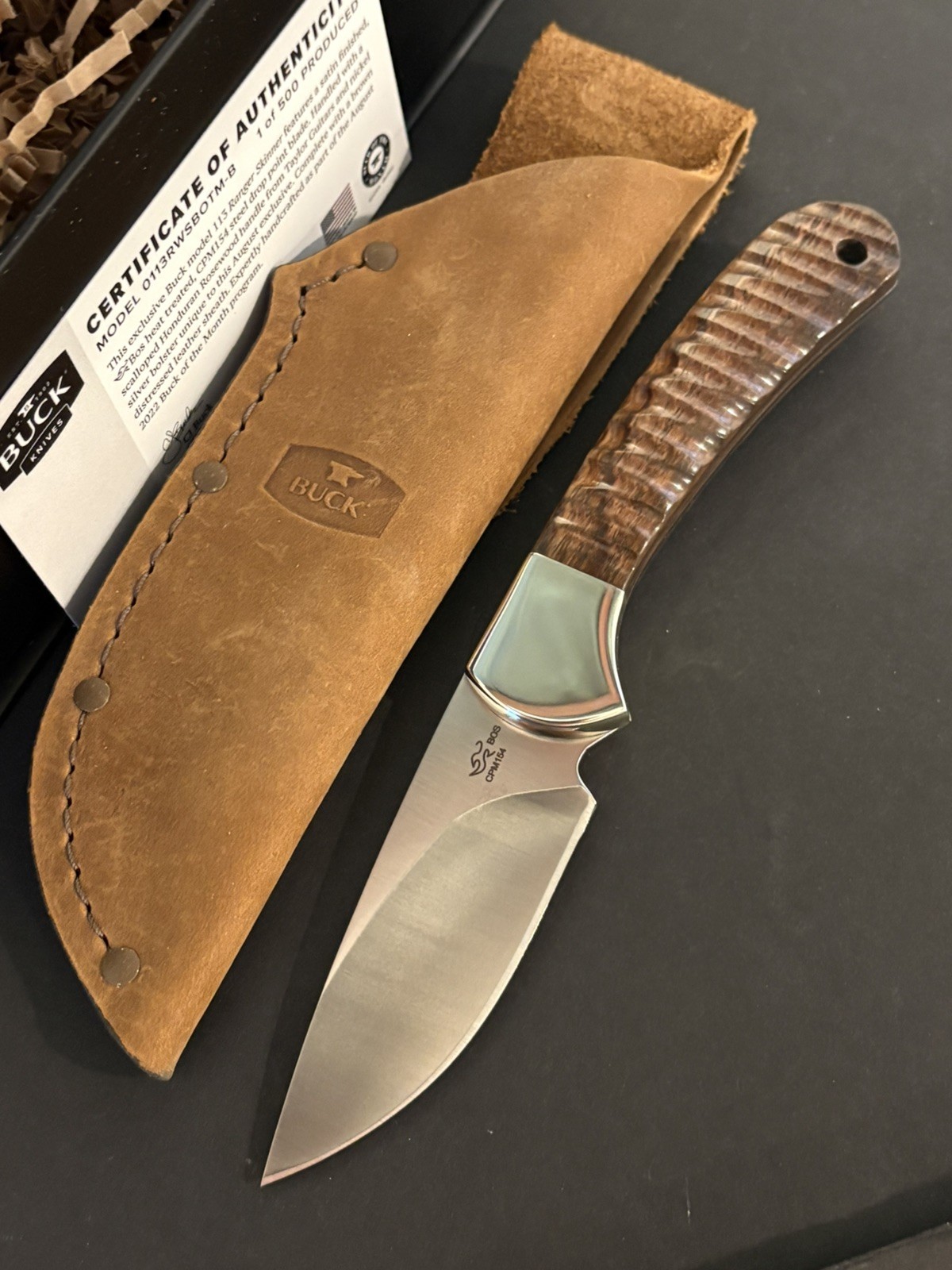 August 2022 Buck of the Month-113 Ranger-Honduran Rosewood/New-1 of 500 Made