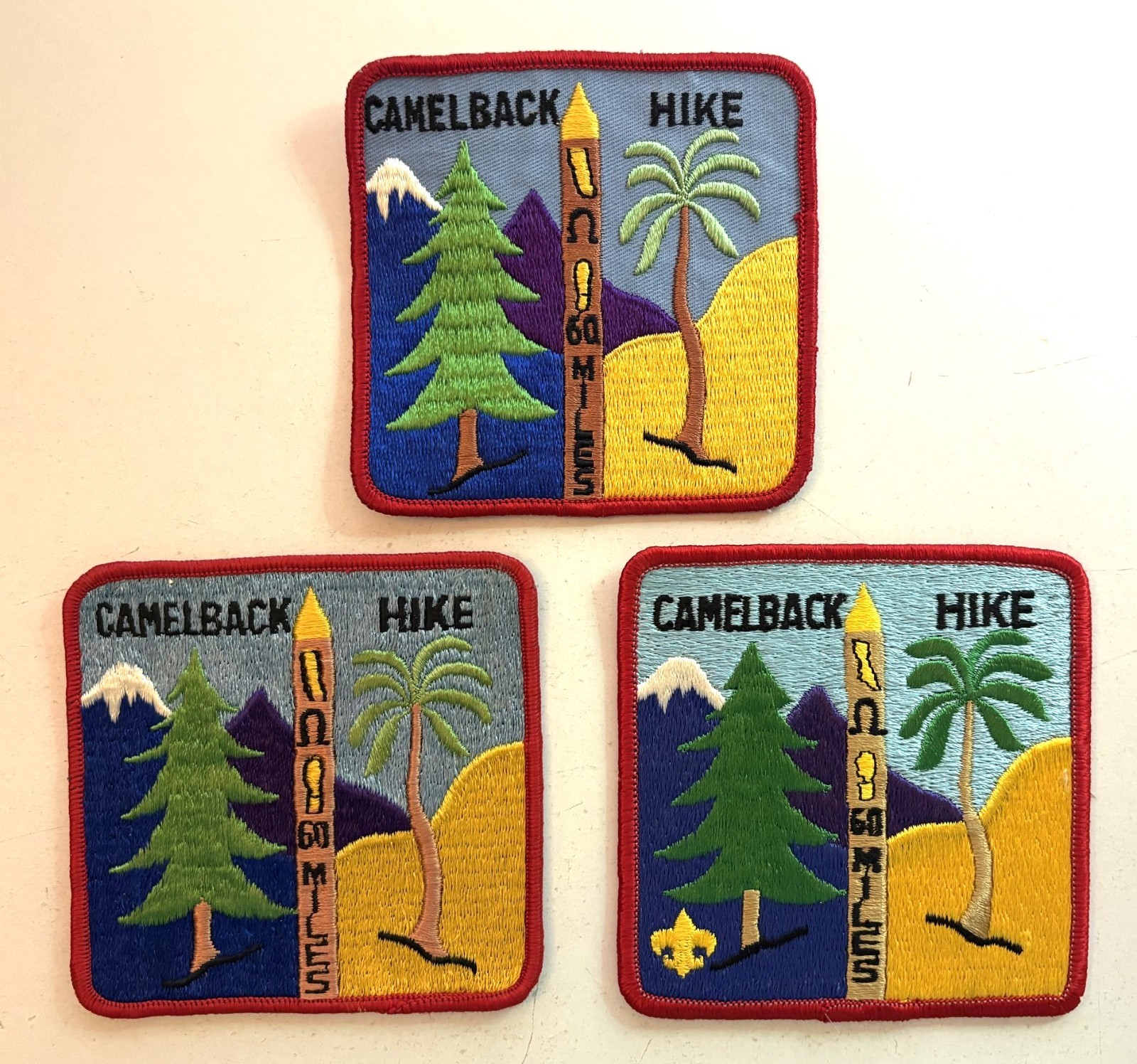3 diff. Camelback Hike trail award patches; 1960's-70's?  San Diego Council