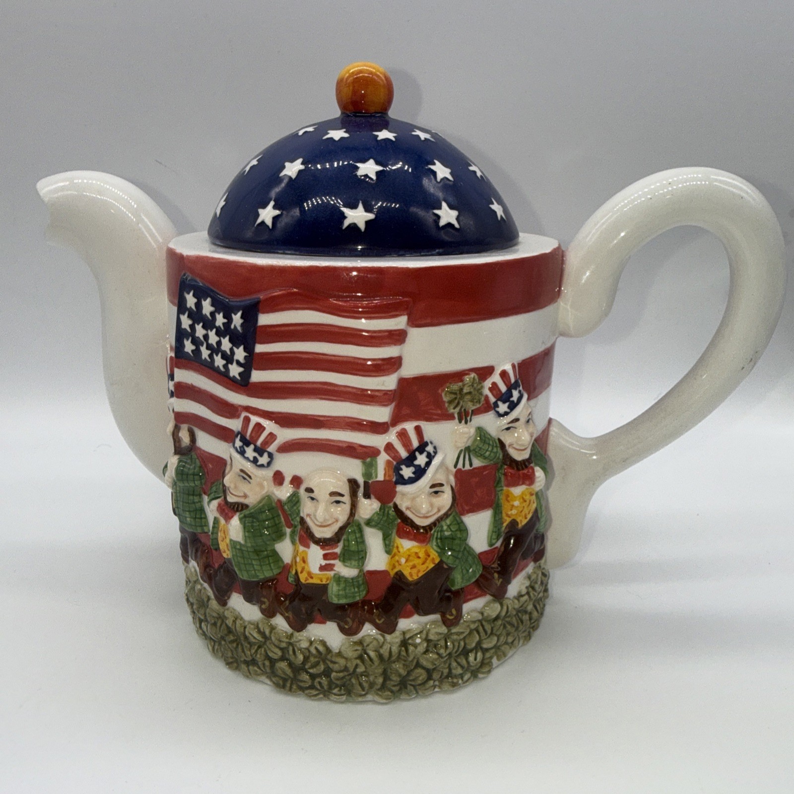 Declan’s Finnians Irish Ceramic Patriotic Teapot “Ex-Pat’s Tea Party” Uncle Sam