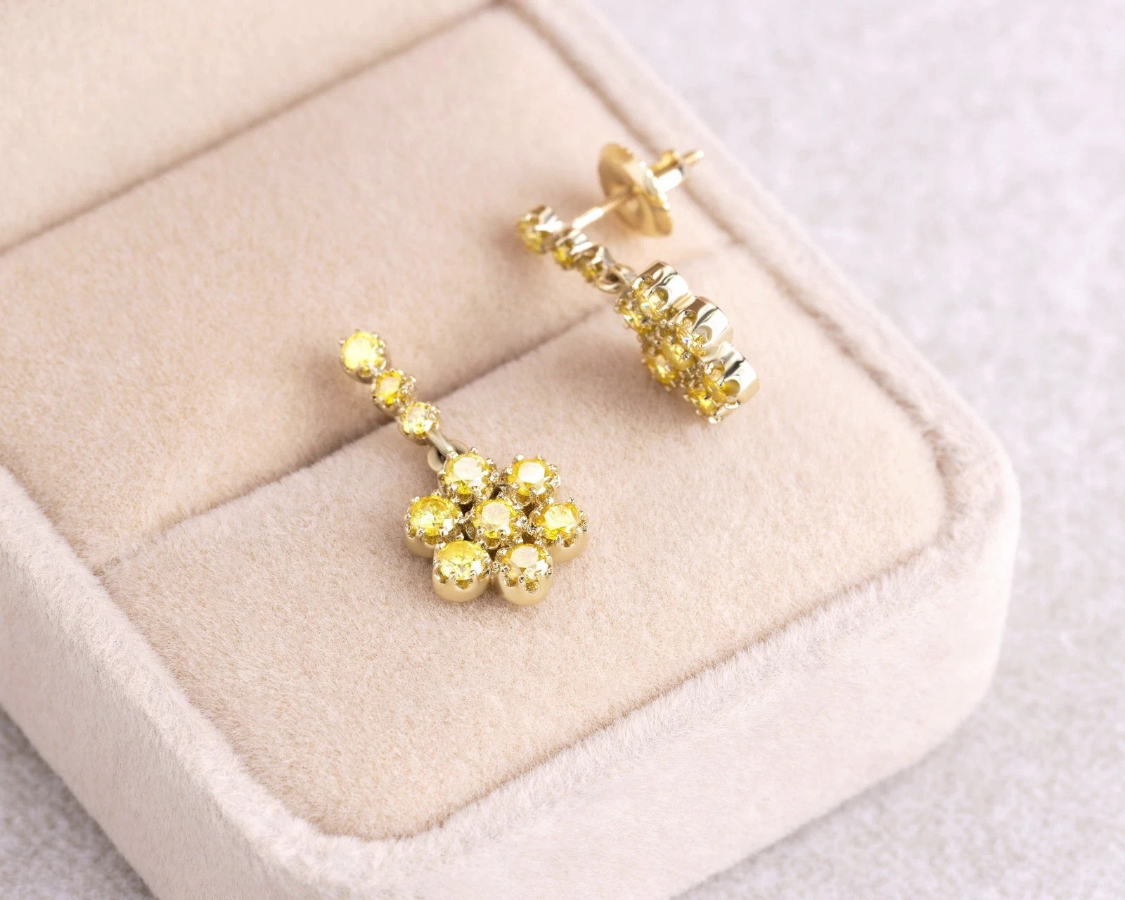 1.90Ct Fancy Intense Yellow Diamond Round in 18K Yellow Gold Over Stud Earrings
