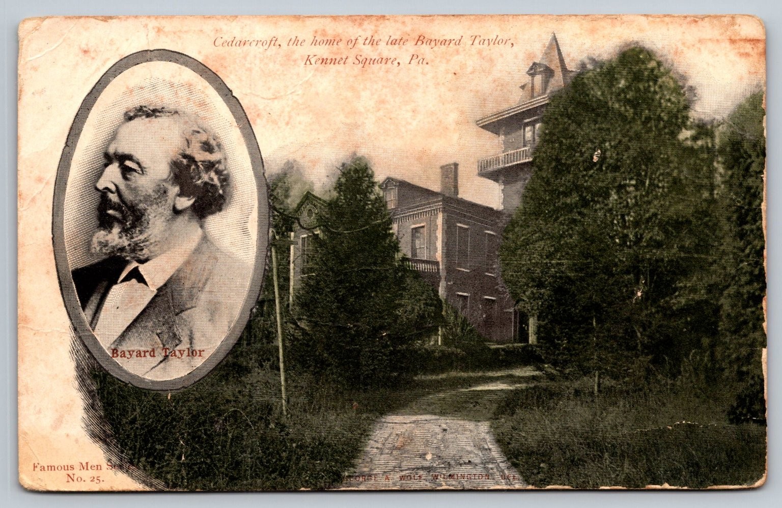 Vintage Bayard Taylor Home Postcard Kennet Square PA Famous Men No.25