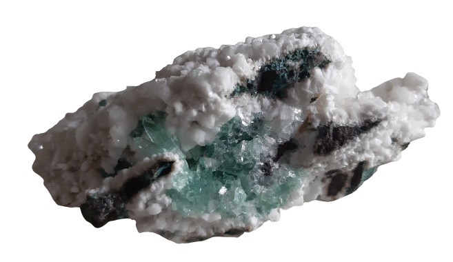 Zeolite (Fluorapophyllite, Chrysocolla, Laumontite, Calcite) Zeolite (Fluorapophyllite, Chrysocolla, Laumontite, Calcite)