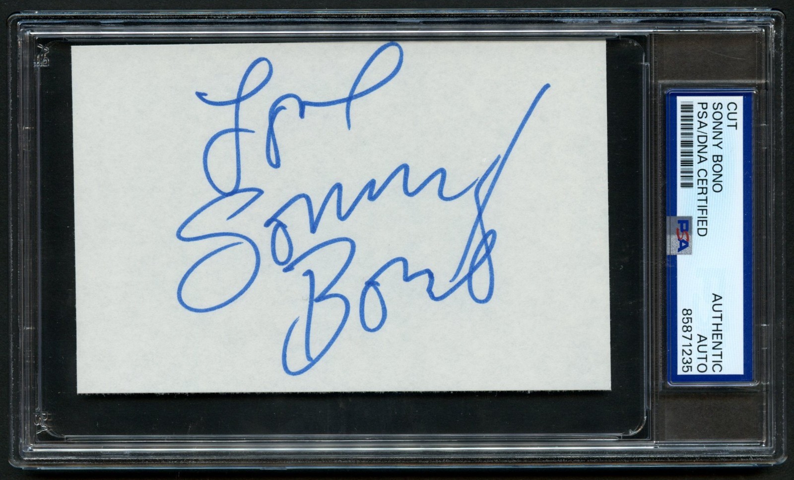 Sonny Bono signed autograph 3x5 Cut Singer Sonny & Cher RC PSA Slabbed