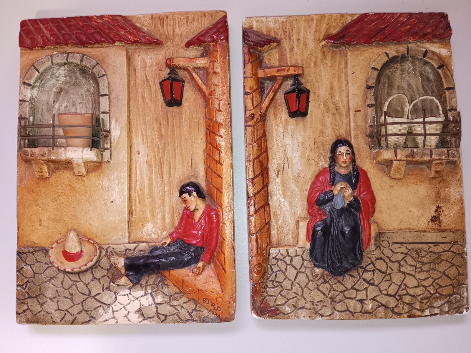 Vintage Challware 1936 R. Dell'Osso Mexican history wall plaques signed numbered Vintage Challware 1936 R. Dell'Osso Mexican history wall plaques signed numbered