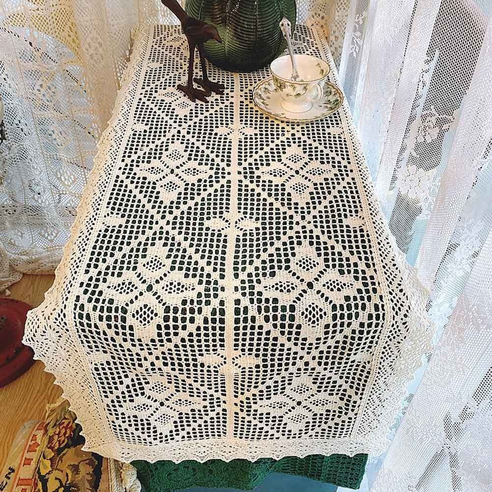 17x39inch Vintage Hand Crochet Lace Table Runner Mat Dresser Scarf Tablecloth