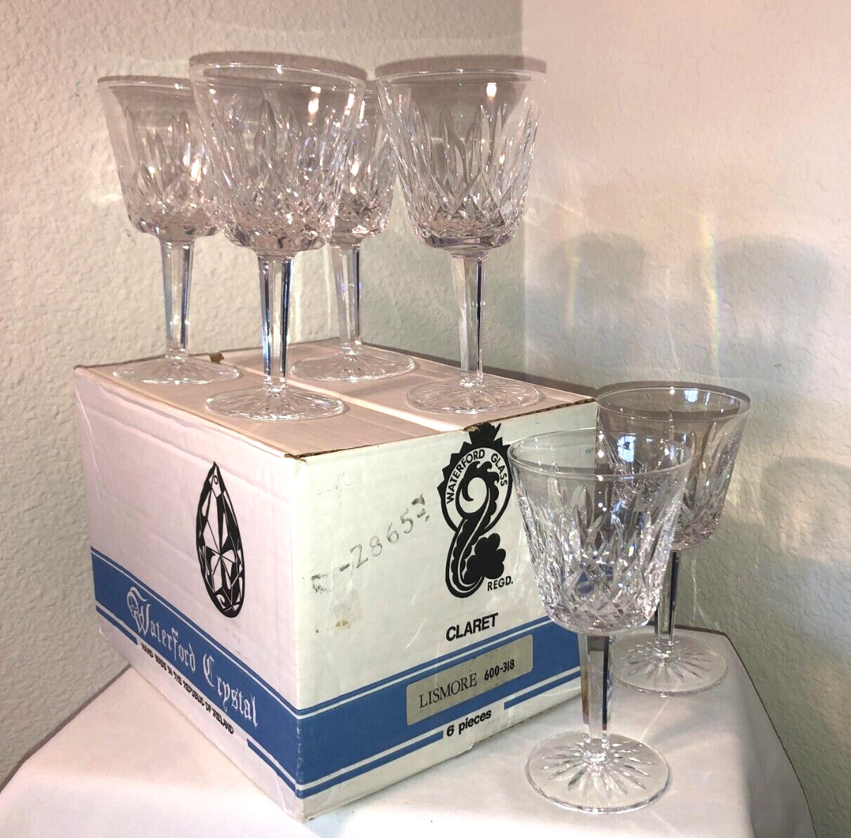 VTG 1973 - Original WATERFORD Crystal - LISMORE Red Wine Glasses w/BOX - IRELAND