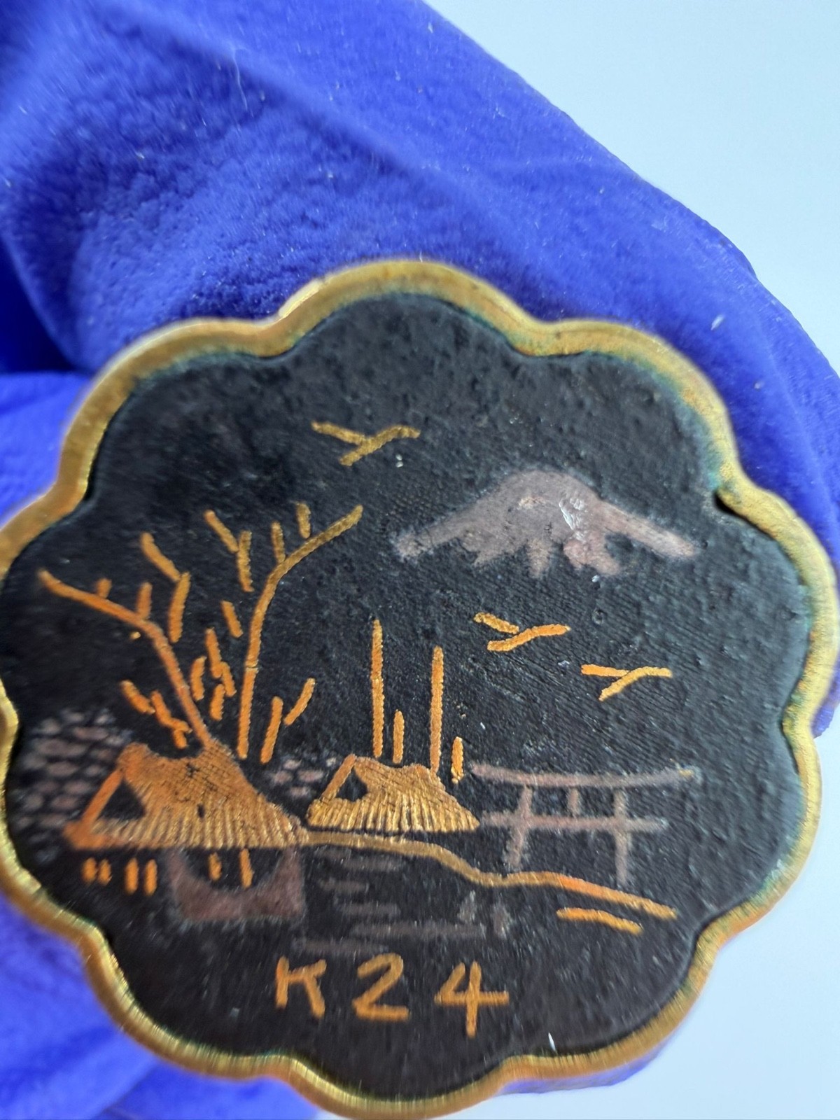 Vintage Japanese Damascene K24 Screw Back Brooch Mt Fuji Scene