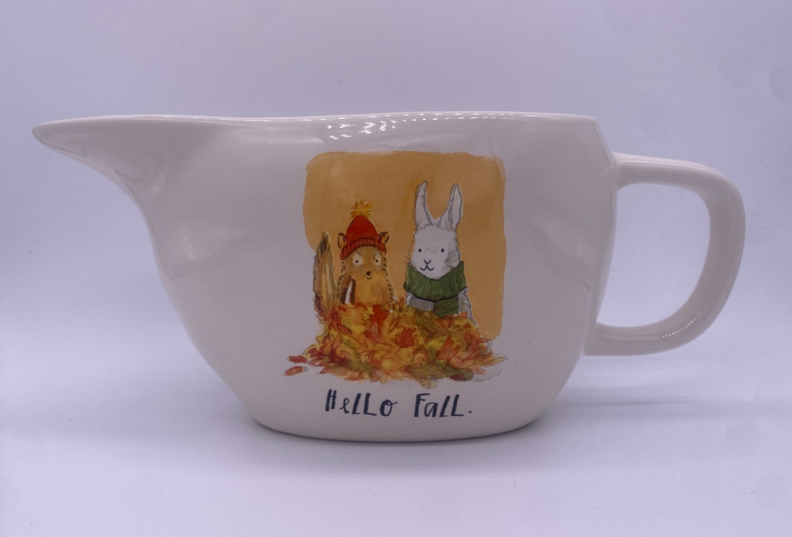 Rae Dunn HELLO FALL Gravy Boat Squirrel Rabbit Orange Inside Autumn/Thanksgiving Rae Dunn HELLO FALL Gravy Boat Squirrel Rabbit Orange Inside Autumn/Thanksgiving