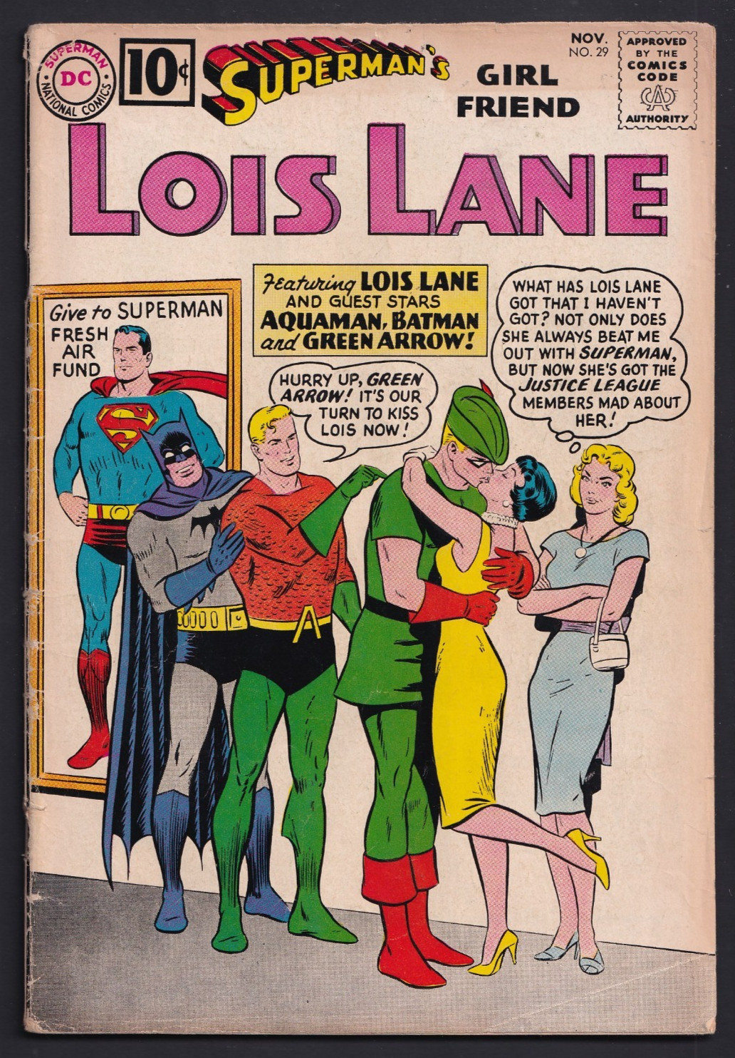 Superman's Girlfriend Lois Lane #29 (DC 1961) Batman, Aquaman kiss cover