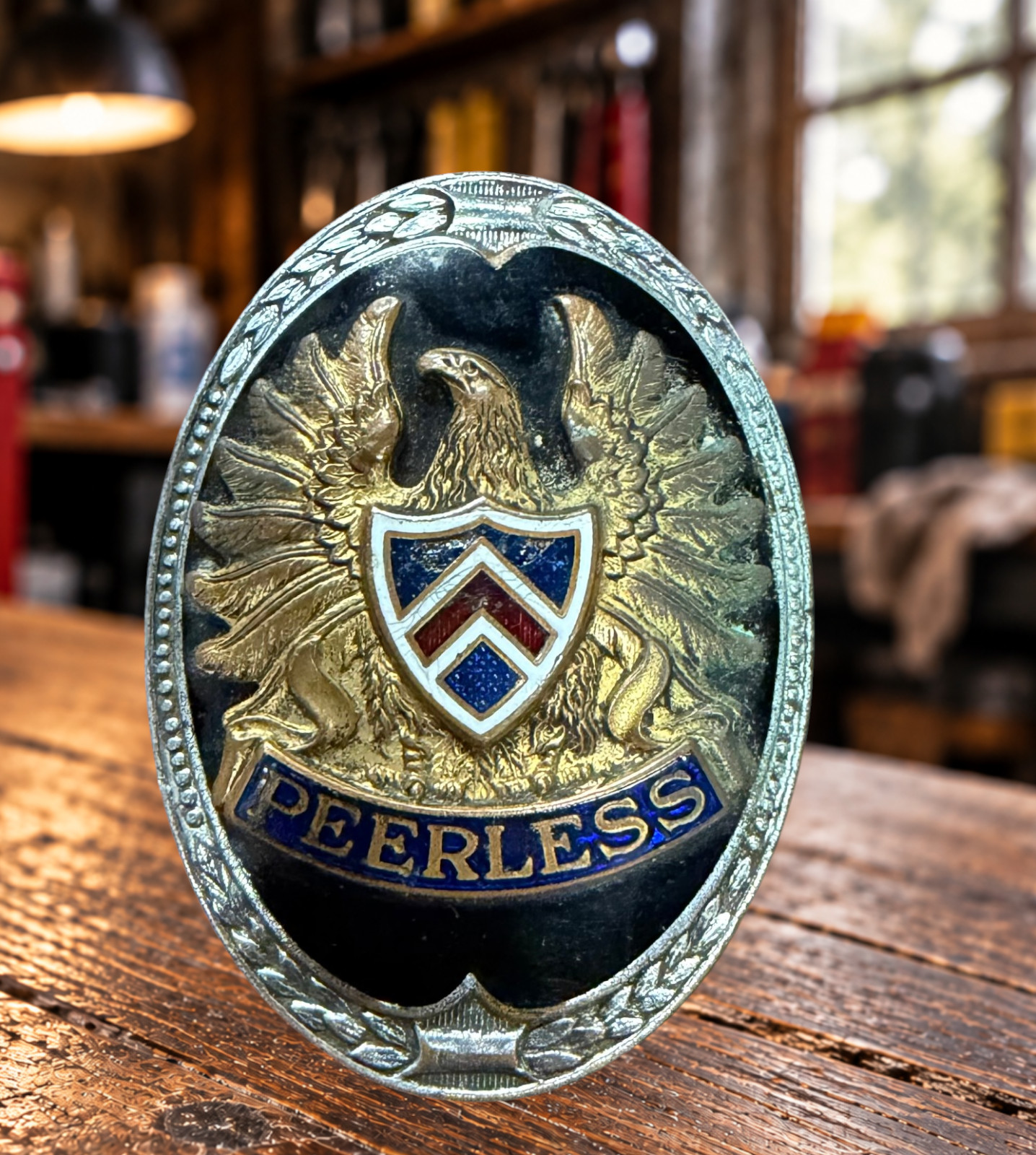1928 1929 Peerless Radiator Emblem Badge Original Vintage Automobile 2.25\